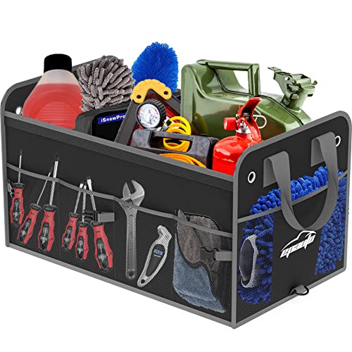 EPAuto Car Trunk Organizer with Adjustable Multi Compartment, Removal Lid and Securing Straps, Black - color: Black, size: 3-Compartment w/ Lids