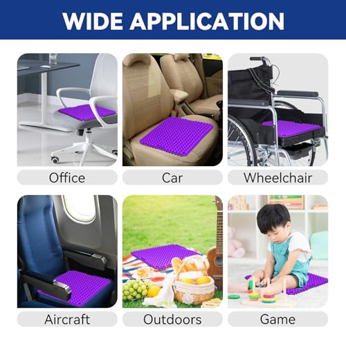 Purple Silicone Seat Cushion for Long Sitting Hours on Office & Home Chair, with 3D Non-Slip for Office Chair Cushions, Car Seats, Airplane Seat, Wheelchair Seat Cushions,Long Trips - color: Reversible Color: Purple + Black