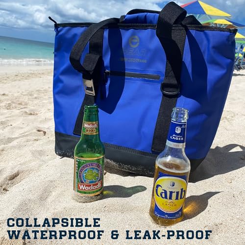 Soft Sided Cooler Tote Bag – Waterproof Leakproof Insulated Dry Bag Cooler with Zipper Top, Collapsible Beach, Pool, Boat, Grocery Cooler (20 or 36 Cans) - color: Dark Blue