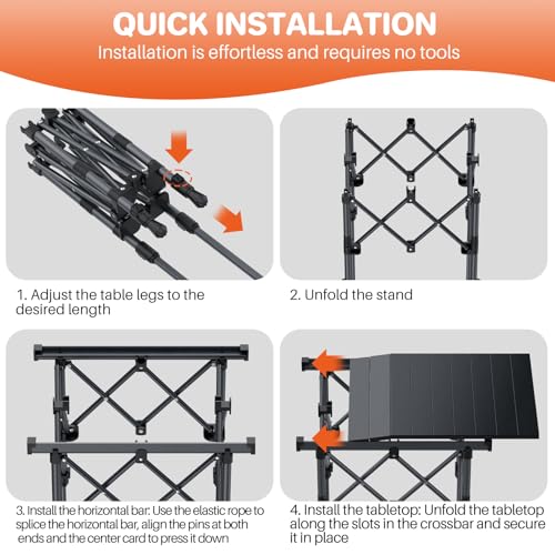 FUNYKICH Folding Camping Table(L19.9''xW16.1''), Aluminum Roll-up Portable Picnic Table with 2 Adjustable Height(17.3'' & 27.6'') for Picnic, Camping, BBQ, Party, Backyard, Beach - size: 19.9''L x 16''W x (28''/17.3'')H