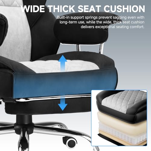 GTPLAYER Gaming Chair,Office Chair with Pocket Spring Lumbar Support, Ergonomic Comfortable Wide Office Desk Computer Chair with Outward Fixed Soft Armrests and Footrest (Fabric, Black & Gray) - color: Black Gray