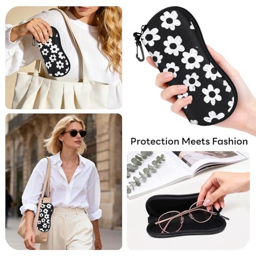 Sunglasses Case with Belt Clip, Ultra Light Neoprene Zipper Soft Padded Glasses Case for Women Men - color: Flowers