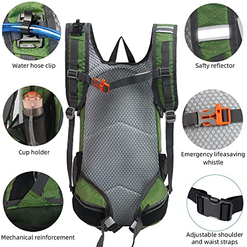 Hiking Daypack Waterproof Biking Backpack 15L Lightweight Durable Backpack for Ski Snowboarding Running MTB Cycling - color: Olive