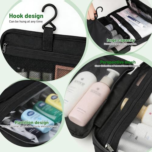 4-Layer Foldable Hanging Toiletry Bag – Large Capacity Travel Organizer with Dry-Wet Separation, Portable Toiletry Kit for 3-5 People (Black) - color: Black
