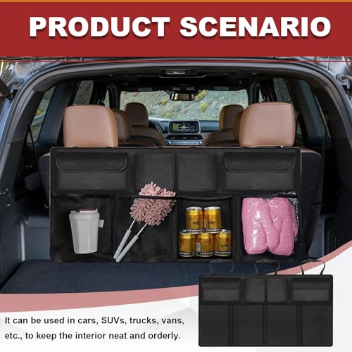 Trunk Organizer with 8 Storage Pockets, Large Capacity Car Storage Bag, Automotive Interior Cargo Organization Storage Bag Accessories, Universal for SUV, Truck, Van