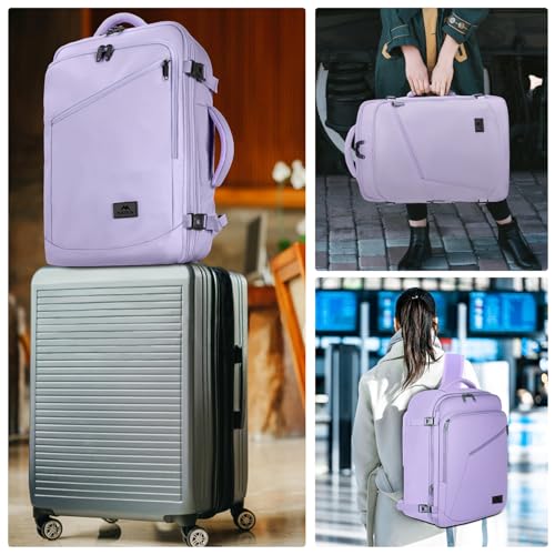 MATEIN Carry on Backpack for Women, 40L Heavy Duty Travel Backpack Airplane Approved, Expandable Simple Fashion Daypack, Frequent Traveler Gifts, Light Purple - color: Light Purple, size: X-Large
