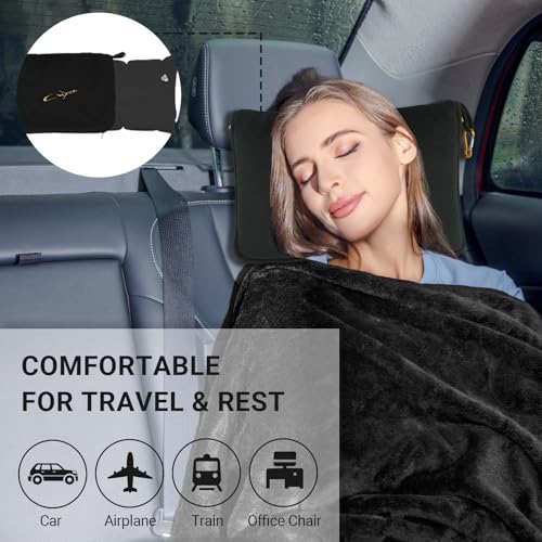 Airplane Travel Blanket with Pillow,300 GSM Soft Fleece Compact Blanket with Carry Bag,Lightweight Travel Blanket for Flights,Black - color: Black