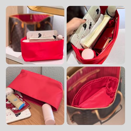 Soft Nylon Purse Organizer Insert for Lv Neverfull MM Tote Bag, Waterproof Lightweight Luxury Neverfull MM Organizer Red, Handbags Divider Inner Shaper with Cup Holder & Zipper Pocket - color: Red