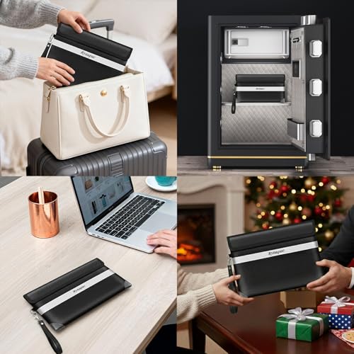Rynapac Fireproof Money Bag Upgraded 4200°F, 11”x 6.2” Waterproof money bags with zipper for Travel/Office/Home, Small Fireproof Safe Pouch, Built-in 11 storage pockets for Phone, Cash, Passport, Card - size: 11'' x 6.2''