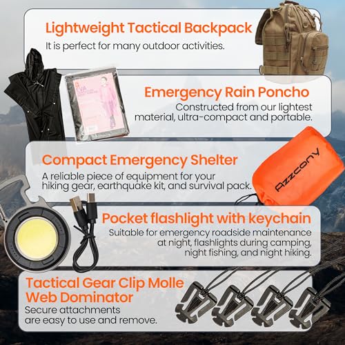 Emergency Survival Kit with First Aid Gears and Supplies - EDC Go Bugout Bag - Get Home Backpack for Camping Outdoor - Tactical Military Molle Pouch Grade - Gift for Man Woman - color: Army Tan