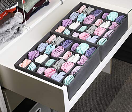 Simple Houseware 2 Pack Closet Sock Organizer, 24 Cell Drawer Divider, Dark Gray - color: Dark Gray, size: 2 Pack