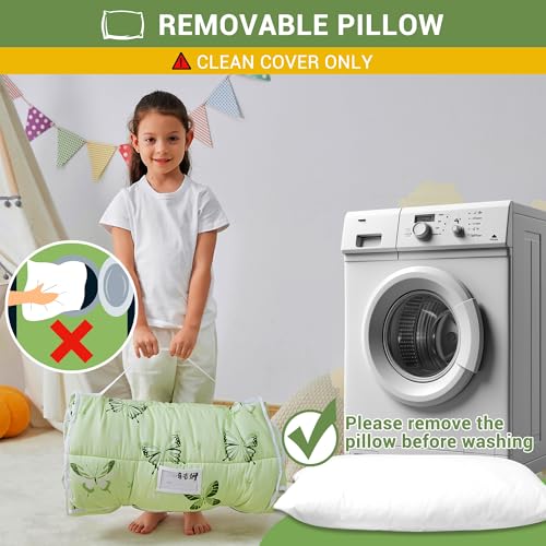Lasoftan Toddler Nap Mat with Pillow and Blanket, Extra Large Rolled Napping Mats,Slumber Bags for Boys Girls,Kids Sleeping Bag for Daycare, Preschool Travel Camping - color: Green Butterfly