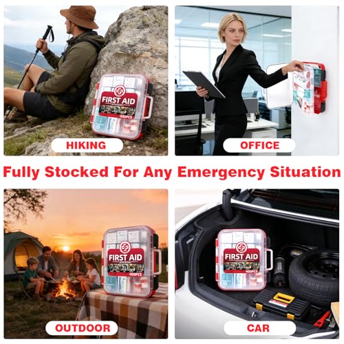 Gevoke 400 Piece First Aid Kit - Organized Dual-Layer Wall-Mountable Hard Case Medical Kit for Home, Car, Camping, Travel, Hiking, Truck, Office, Sports, Vehicle & Outdoor Emergencies - size: Extra Large