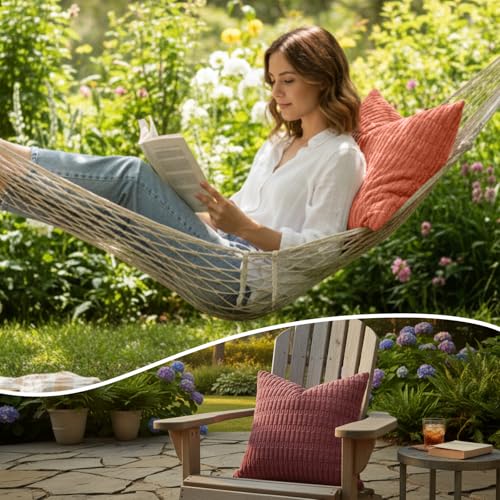 Gilprop 10 Pack Pink Picnic Pillow Covers 18x18 Inch Boho Picnic Cushion Covers Soft Corduroy Striped Pillow Cover for Summer Beach Patio Outdoor Wedding Decor