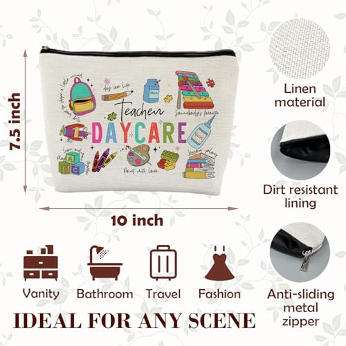 Daycare Teacher Makeup Bag for Purse, Kindergarten Teacher Gifts Cosmetic Bag Travel Toiletry Bag for Women, Preschool Teachers Appreciation Gifts Zipper Makeup Pouch - color: Teacher