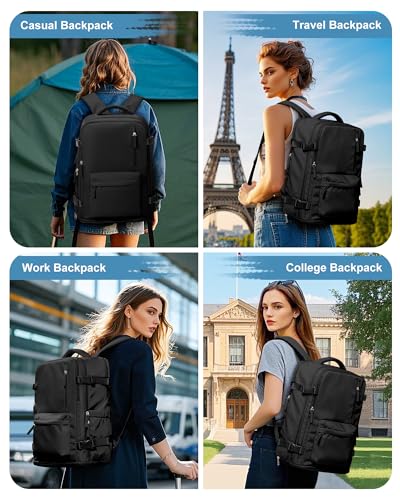 VGCUB Large Travel Backpack Bag for Women Men,Carry on Backpack,17 Inch Laptop Business Work Waterproof Backpack with Laptop Compartment,Person Item Flight Approved,Mochila de Viaje,Black Large - color: Black, style: Xx-large