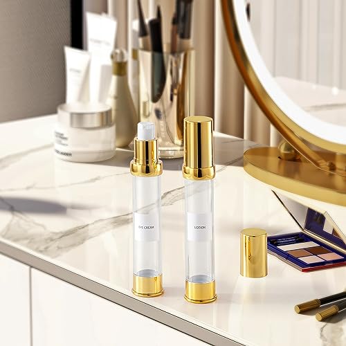 30ml 1oz travel bottles 4 pcs,Golds clear travel bottles,Airless pump bottles,DIY travel bottle set cosmetic containers Included, Gift Box,With labels,refillable cosmetic containers - size: 30 ML