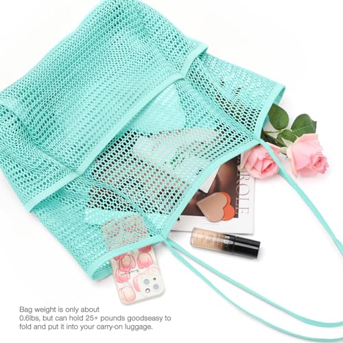 KPX Beach Bag with Mini Pocket, Summer Beach Tote Bags for Women Large Foldable Mesh Swimming Pool Travel Bags - Sandproof - color: Blue