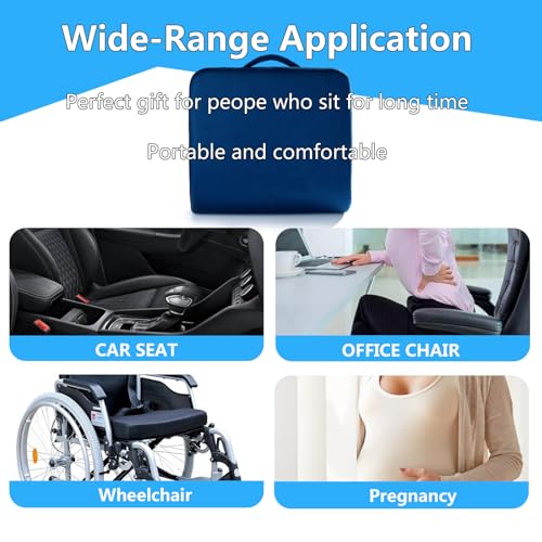 YOUFI Extra Thick Large Seat Cushion -19 X 17.5 X 4 Inch Gel Memory Foam Cushion with Carry Handle Non Slip Bottom - Pain Relief Coccyx Cushion for Wheelchair Office Chair (Blue (1PACK)) - color: Blue