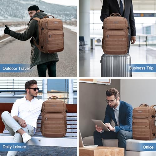 WITZMAN Canvas Travel Backpack for Men Multiple Pockets Fit 16 inch Laptop Backpack Carry-on Airline Approved(A8025 Brown) - color: Brown