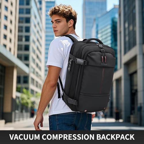 Travel Backpack with Vacuum System,60L Expandable Vacuum Backpack Travel with TSA Lock,17.3 inch Laptop Backpacks Vacpack Backpacks with Vacuum(Black,Built-in Air Pump) - color: Black