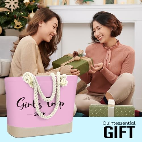 Fokongna Tote Bag For Women, Beach Bag Best Friend Travel Birthday Gifts, Travel Parties Vacation Shopping Essentials - color: Girls Trip Pink