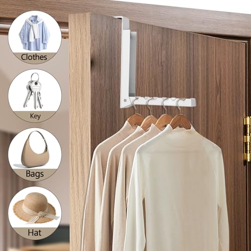 Uenhoy Foldable Over The Door Hanger Hooks for Clothes, Collapsible Folding Over The Door Drying Rack for Laundry Dorm Bedroom, Portable Clothing Coat Rack Overdoor Hanger, White