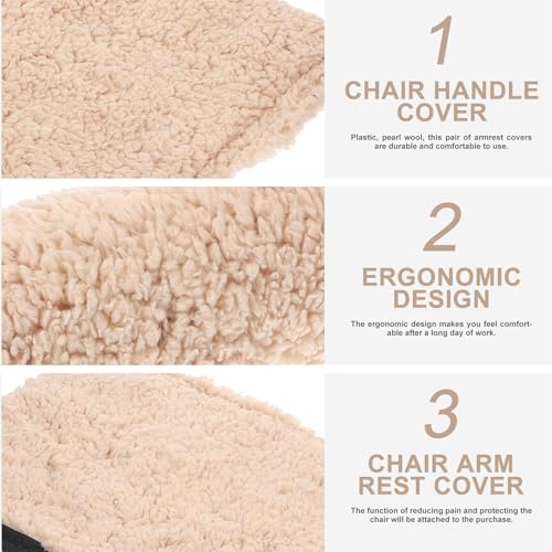 Unomor Plush Sherpa Armrest Covers Thickened Warm Chair Arm Pads with Soft Sheepskin Cushion for Office Gaming Home and Airplane Chairs Pressure-Relief Elbow Support Non-Slip Beige