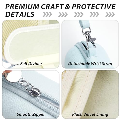 Double Glasses Case for Women Men, Dual Eyeglass Travel Organizer with Wristband - color: Blue