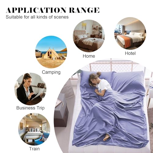 Sleeping Bag Liner,Travel Sheet & Adult Sleep Sack, Camping Sheets Travel Sleep Sack for Backpacking,Hotels & Hostels -Lightweight Single &Double Travel Sheet Camping Sheets - color: Double Lavender