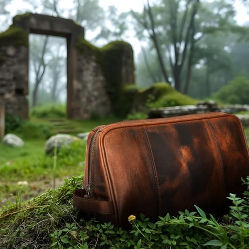 ELIZO Premium REAL Leather Toiletry Bag for Men Dopp Kitt Hanging Mens Toiletry Large TSA Toiletries Bag Shaving Grooming Bag Organizer - size: Large