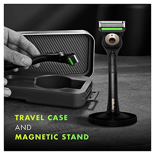 GilletteLabs with Exfoliating Bar by Gillette Mens Razor, 5 Bladed, Closeness and Comfort, Includes Travel Case and Stand, Handle + 3 Blade Refills - color: Gold, style: 1 Razor, 1 Travel Case, 3 Refills, 1 Stand