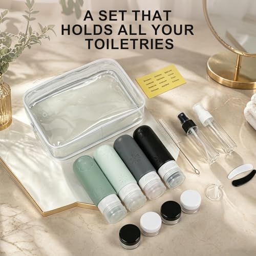 16 Pack Travel Bottles for Toiletries, Silicone TSA Approved-Containers for Toiletries,3oz Silicone Travel Bottles Set Leak Proof Refillable Liquid,Shampoo and Conditioner Travel Toiletry Bottles Grey - color: Grey