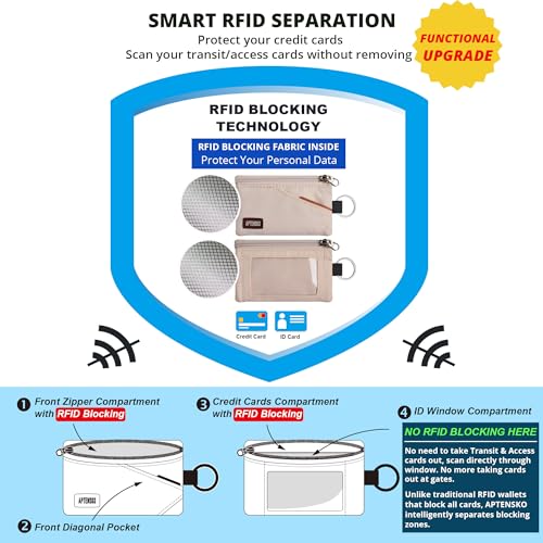 RFID Blocking Travel Wallet with Adjustable Lanyard, Small Nylon Zipper Pouch and Badge Holder for ID, Credit Cards, Cash, Keys, Commuters (Almond White) - color: Almond White