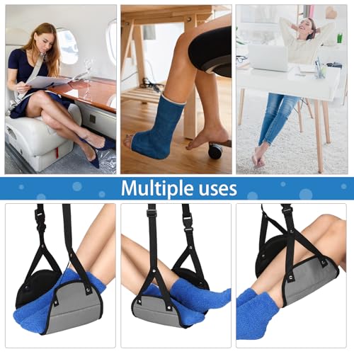 Yerliker Airplane Foot Hammock(Memory Foam) with Earplugs and Eye Mask Travel Necessities Adjustable Airplane Desk Foot Rest for Long Trip Pain and Swelling Relief(Gray) - color: Gray