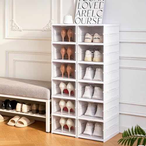 ZLLZUU Shoe Storage Box, No-Assembly 6 Tiers Foldable Shoe Organizer with Clear Door, Space-saving Shoe Rack,Sturdy Clear Plastic Stackable Sneaker Container - color: 6Tiers