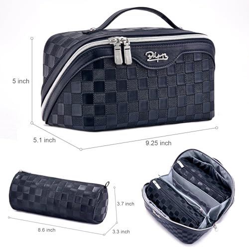 BOYATU Travel Makeup Bag Organizer: 3 Pcs Set Large Capacity Cosmetic Bags Holds 10–20 100ml Full-Size Bottles - 180°Open-Flat Make up Case 3-sec touch-up - Toiletry Bag Gift women (03-A-Dark Blue) - color: 01-G-Dark Blue