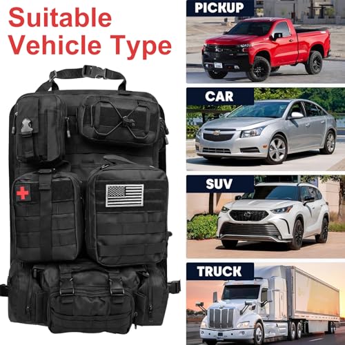 Tactical Seat Back Organizer, Molle Seat Back Organizer Panel With 5 Detachable Multi-Purpose Molle Pouch Fits Car Truck SUV Ford Jeep