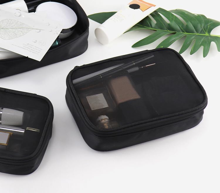 Mesh Makeup Bag, Black Mesh Toiletry Bag, Carry On Travel Makeup Bag with Zipper (Medium) - color: Black Mesh, size: Medium