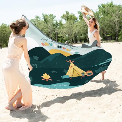 Camping Pocket Picnic Blankets, Camp Mini Beach Camping Blanket Waterproof Sandproof, Welcome to The Adventure RV Outdoor Picnic Blanket Mat Gifts for Camper Campsite Travel Hiking 55x60in - color: Hill