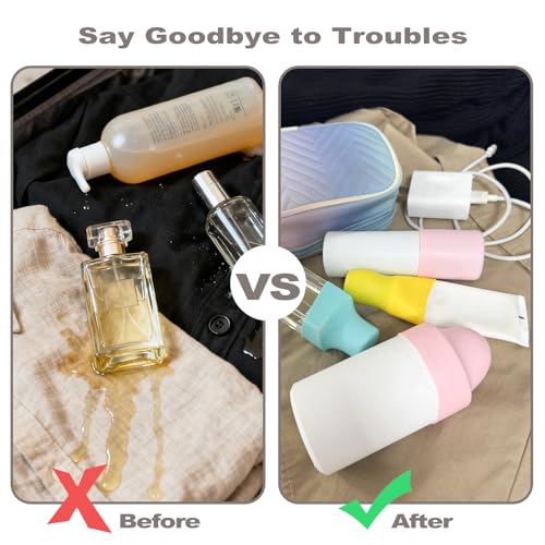 9 Pack Silicone Bottle Covers for Traveling, Airplane Travel Essentials for Women, Beach Vacation and Cruise Ship Travel Accessories, Travel Size Toiletries, Must Haves, Leak Proof