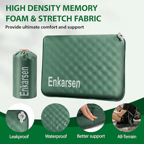 Inflatable Travel Seat Cushion – Self-Inflating Memory Foam Pad for Airplane, Stadium Bleachers, Camping, Hiking & Backpacking – Ultralight Compact & Portable Sitting Cushion - color: Green