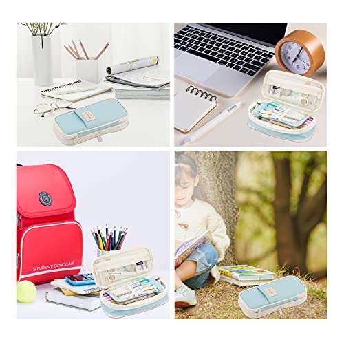 MAMUNU Expandable Pencil case with compartments, Large Capacity Pencil Cases Pencil Bag Pouch Office School, Portable Pencil Case Large School Stationery Organizer, Makeup Cosmetic Bag, Blue - color: Blue
