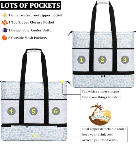 JIANYA Beach Bag Women Waterproof Sandproof Beach Tote Bags with Cooler Top Zipper Large Totes for Pool Travel Daily - color: Red Checked Pattern