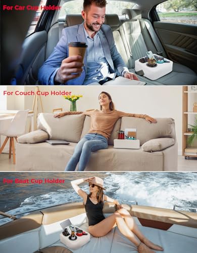 KEMIMOTO Back Seat Cup Holder for Car, Couch Cup Holder, Car Truck Boat Organizer, Couch Sofa Bed Expander Tray Holds Drinks, Snacks, Remote, Cell Mobile Phone (White) - color: White