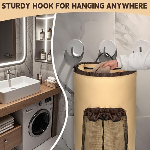 150L Laundry Bag Backpack with 3 Sizes Mesh Wash Bags and Shoulder Straps Foldable Clothes Hamper Bag with Drawstring Closure for College, Apartment, Laundromat(Khaki) - color: Khaki