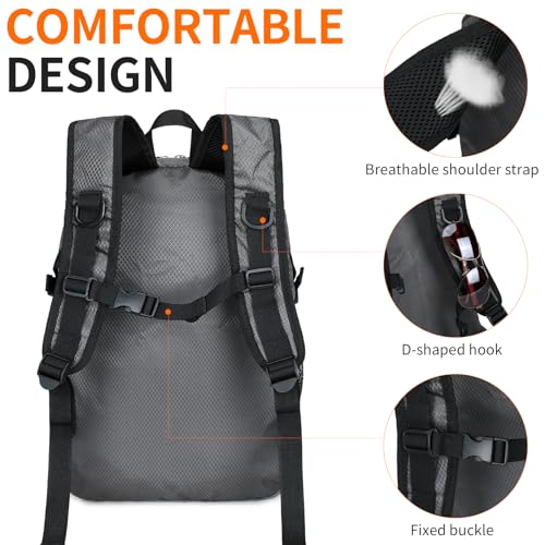 Small Hiking Backpack 35L Travel Lightweight Hiking Packable Daypack Water-Resistant Foldable Backpacks for Women Men Camping (Grey) - color: Grey, size: 35L