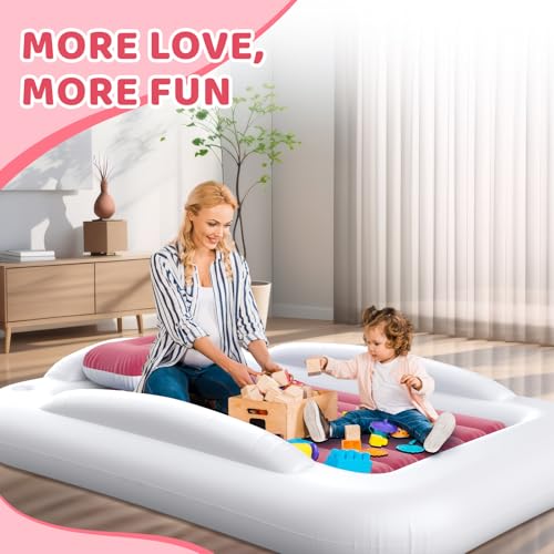 Inflatable Toddler Travel Bed - 60 Inches Portable Toddler Bed for Travel with Safety Sides - Cozy Kids Air Mattress Set with High-Speed Pump & Carry Case - Lightweight & Easy to Inflate(Pink) - color: Pink