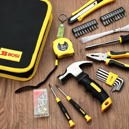 158 Piece Tool Set with Easy Carrying Round Pouch, Hand Tool Set - Durable, Long Lasting Chrome Finish Tools - Household Tool Kit Perfect for DIY, Home Maintenance (158 Piece) - style: 158 Piece