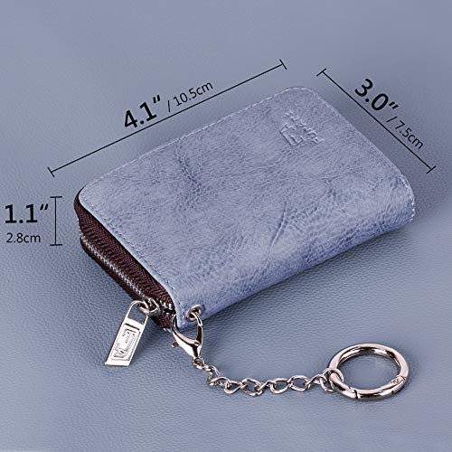 FurArt Zipper Wallet Women, RFID Blocking Credit Card Wallet, Business Card Holder, Compact Size KeyChain Wallet - color: Gery Blue